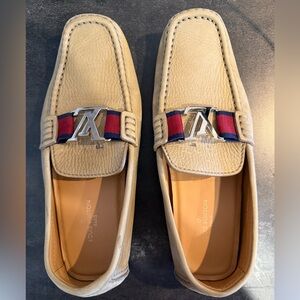 Louis Vuitton Tan Loafers with Red and Blue Detail